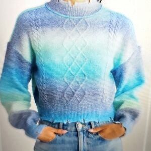New XL NYC Knits Space Dye Pullover Rainbow Distressed Sweater